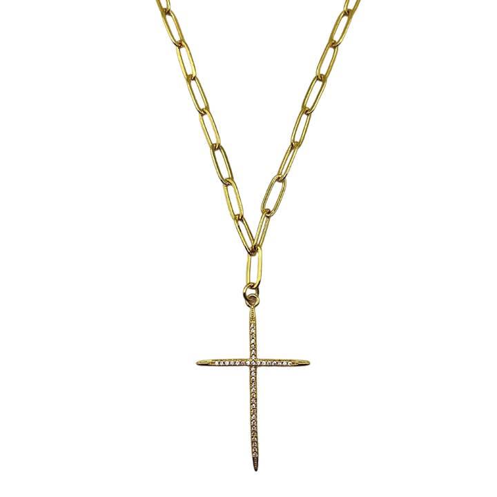 Lexi Pave Cross Necklace-26"