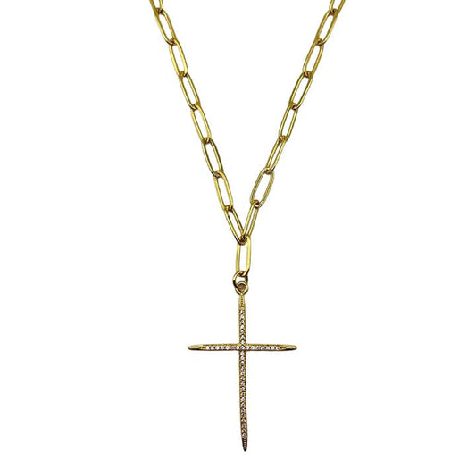 Lexi Pave Cross Necklace-26"